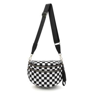 8740 Checkered Crossbody Bag Spacious Bum Bags Nylon Fanny Packs Belt Bag